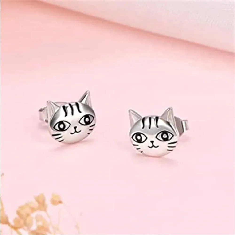 New Sterling Silver Kitty Studs